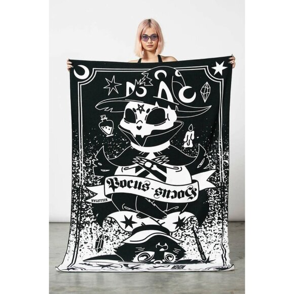 🐈‍⬛Goth Cat Witchy Beach Towel Killstar NWT use 4 tapestry for Halloween 👻 🎃 - Picture 2 of 5